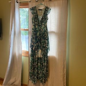 Green floral high low with lace up front